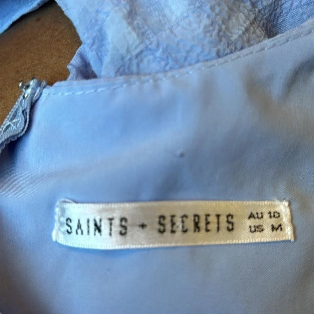 Saints+Secrets Blue Ruffle Mini Wrap Short Sleeve Dress - Whimsigoth, Party